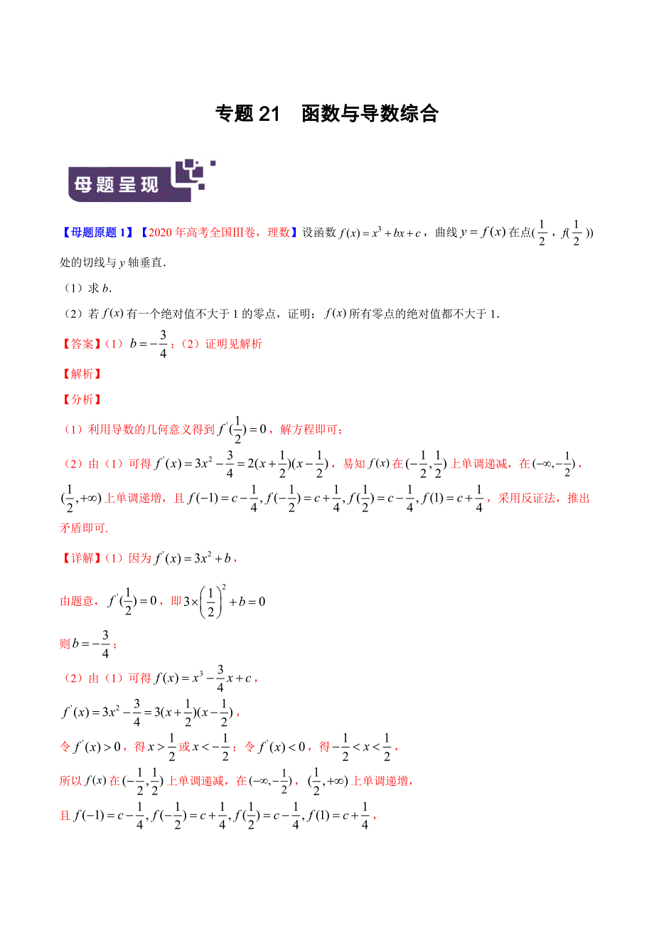 高中数学专题21 函数与导数综合_第1页