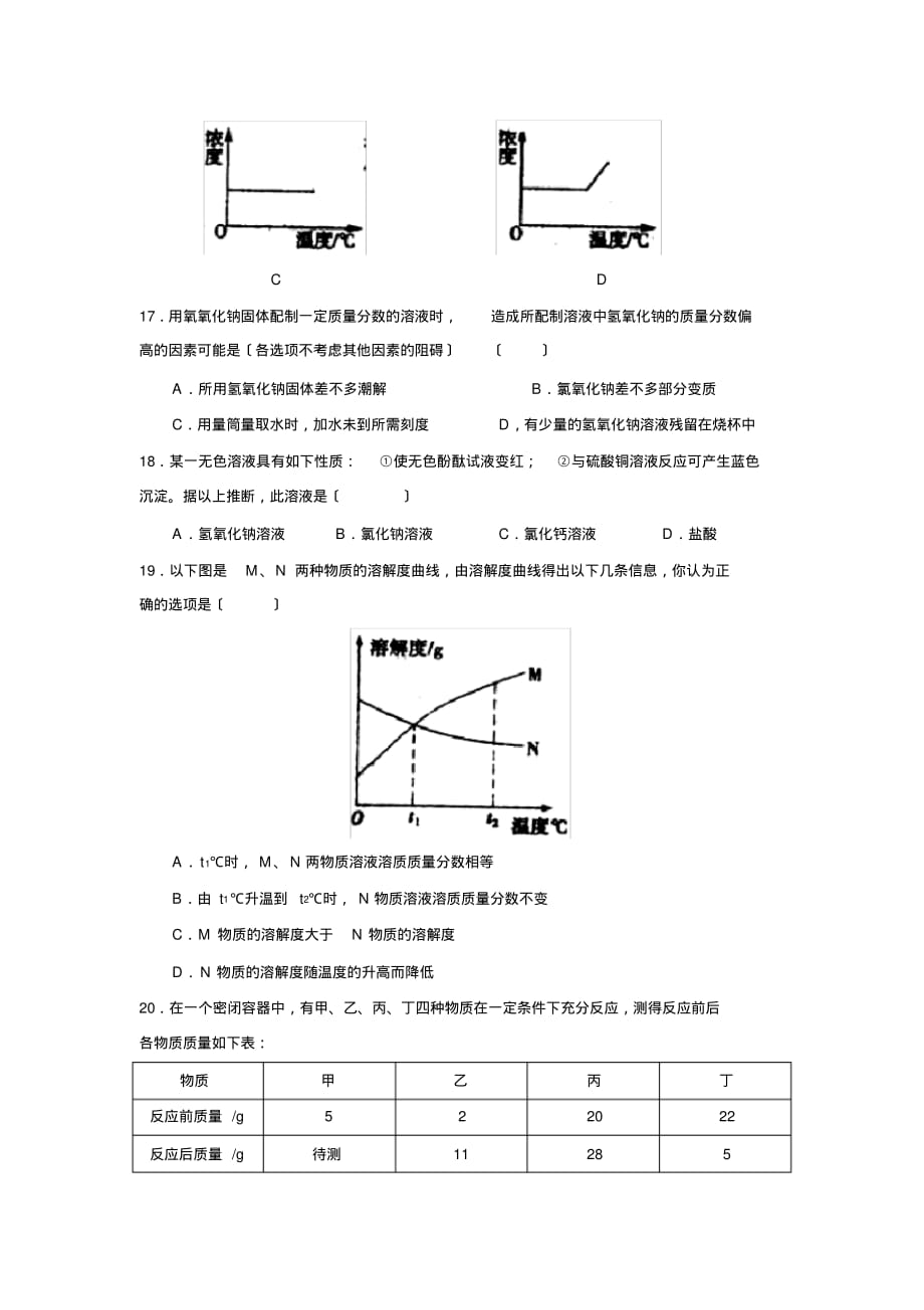 2019—2020学年度潍坊市高密第一学期初三期中考试初中化学_第3页