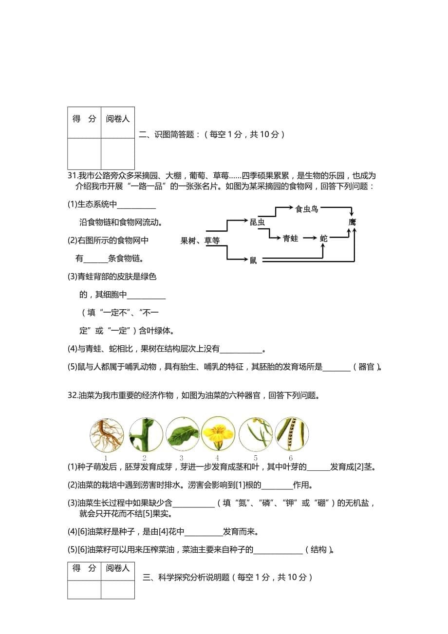 湖北省枣阳市2018学年度上学期期末考试九年级生物试题【含答案】_第5页