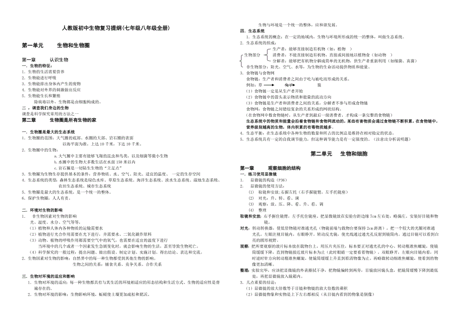 人教版初中生物复习提纲(七年级八年级全册)_第1页