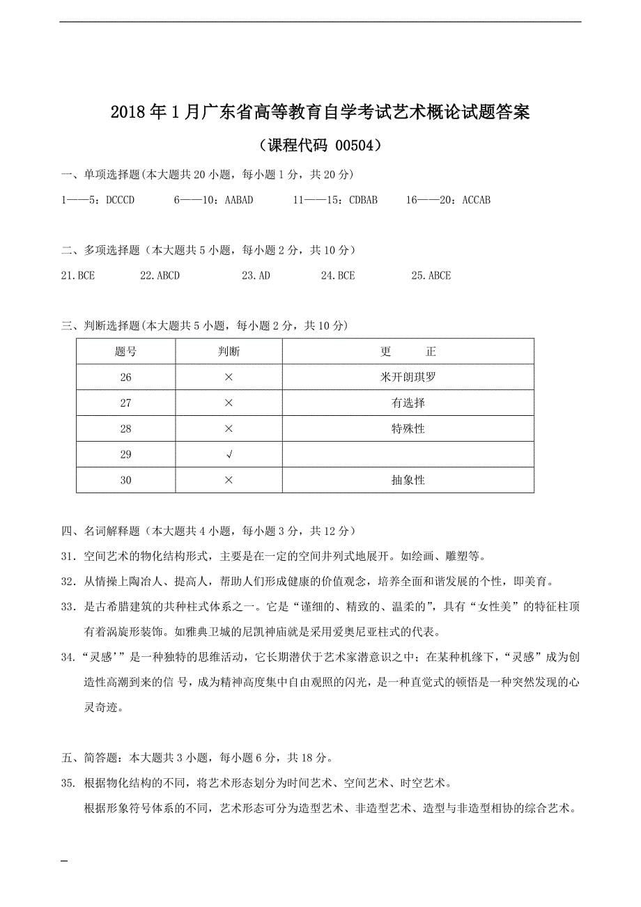 450编号广东艺术概论005042018年01月真题及答案_第5页