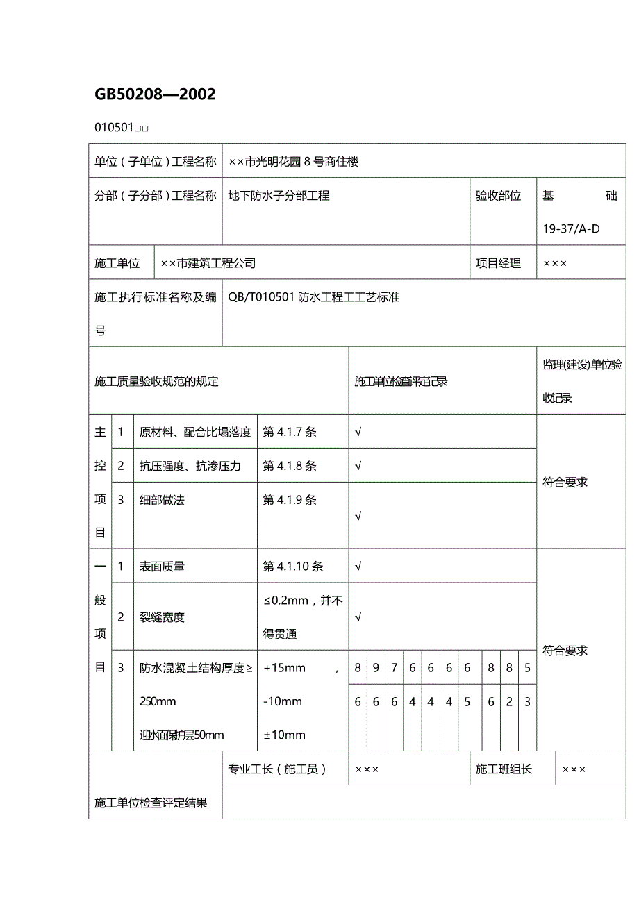 (2020年){生产管理知识}有用讲义之防水工程检验批填写范例_第2页