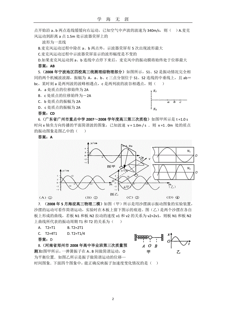 高考物理专题训练——机械振动波（2020年九月整理）.doc_第2页