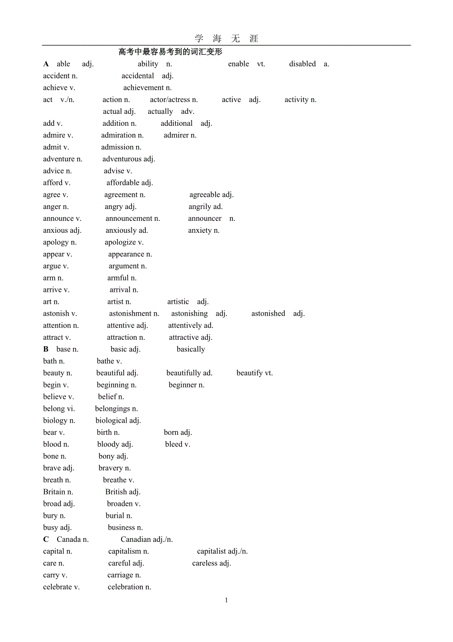 高考词汇变形（2020年九月整理）.doc_第1页