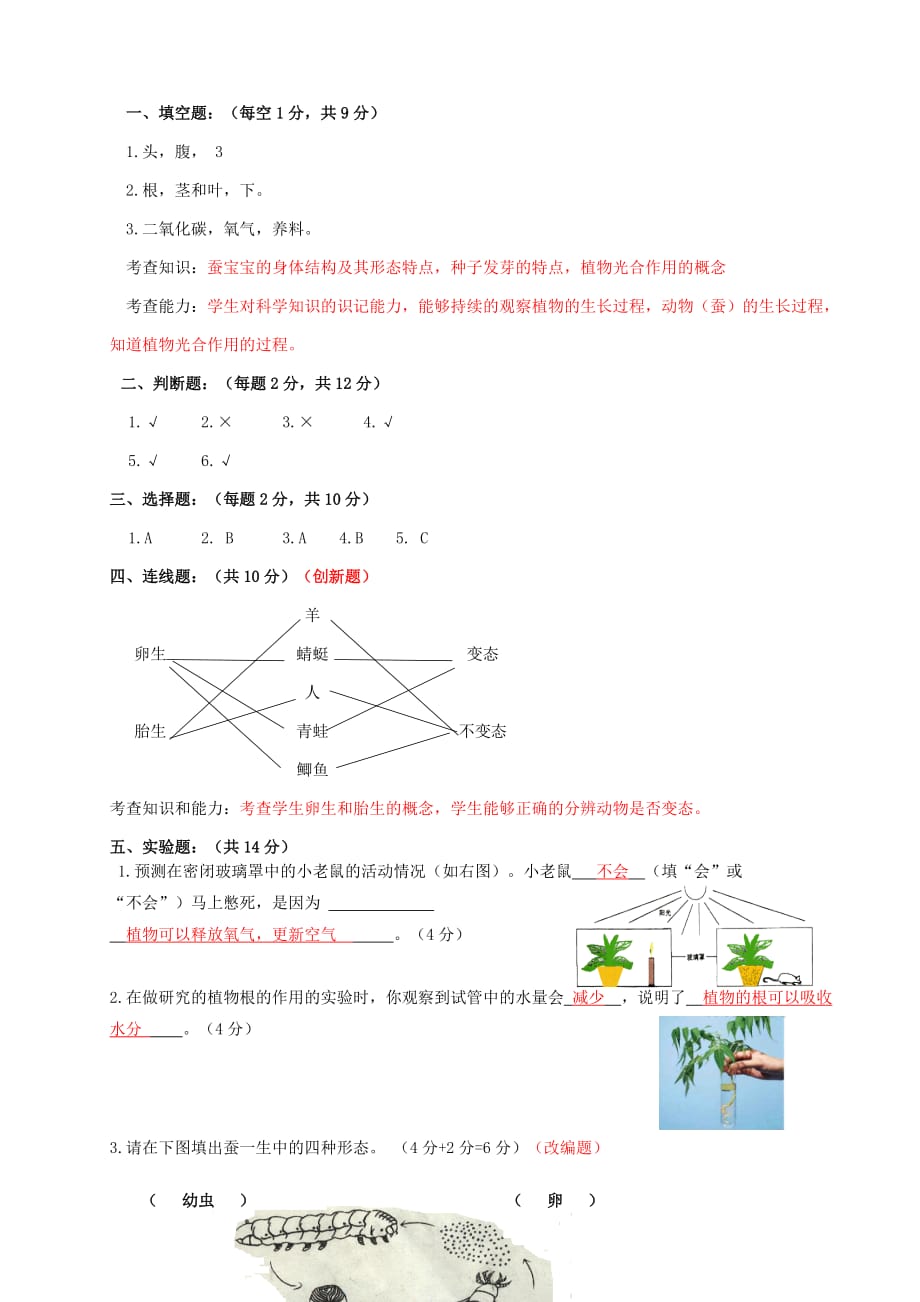 苏教版三年级下册科学试题-期中测试卷（含答案）_第3页