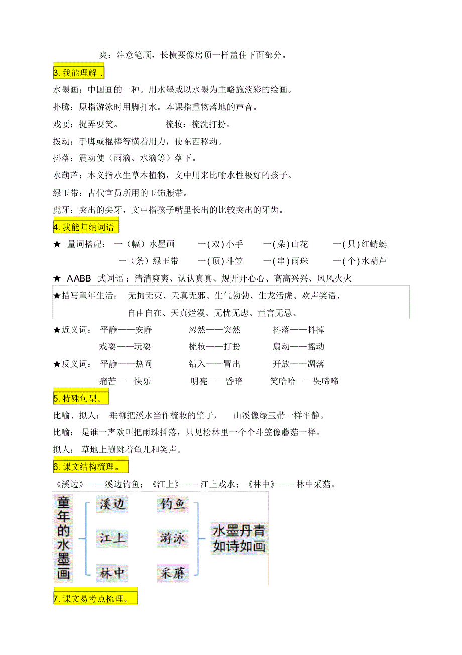 部编版小学三年级语文下册18.《童年的水墨画》知识点易考点名师梳理._第2页