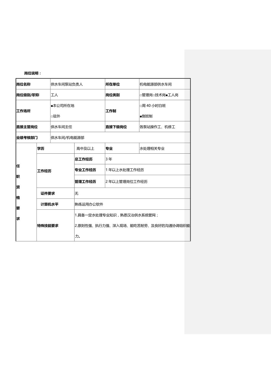 (2020年){生产现场管理}供水车间泵站负责人岗位工作标准已经通过请参考_第2页