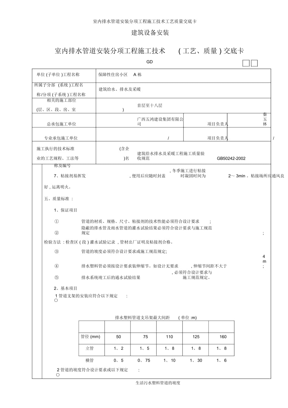 室内排水管道安装分项工程施工技术工艺质量交底卡_第4页