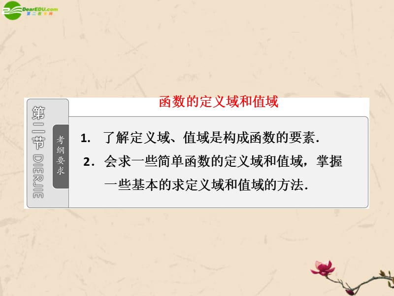 高考数学 第二章第二节函数的定义域和值域复习课件 文 新人教A版_第1页