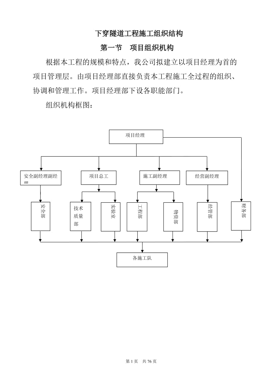 下穿隧道工程施工组织结构_第1页