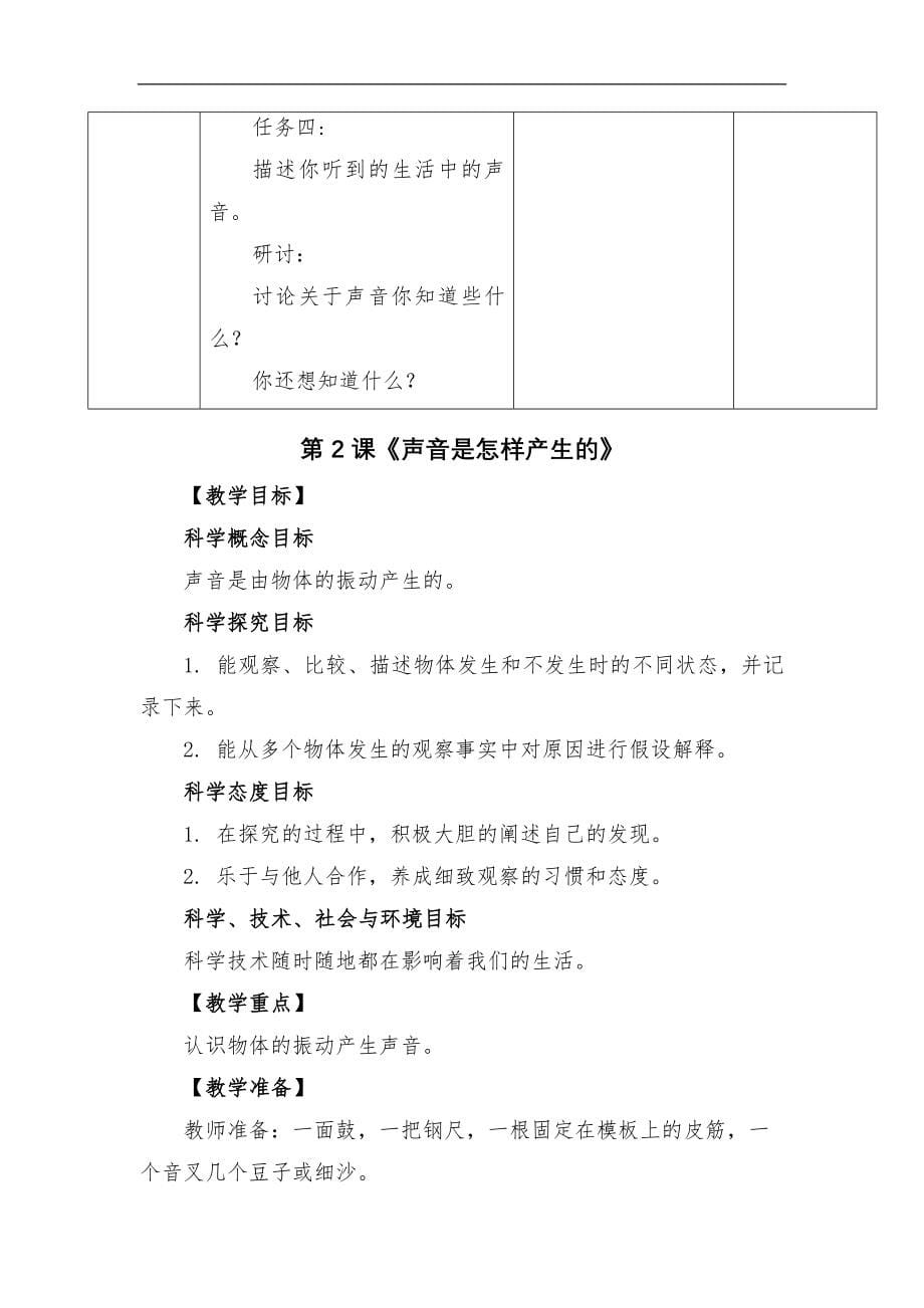 2020年秋教科版四年级科学上册全册教案设计（附单元复习资料、测试卷及课堂作业设计）_第5页