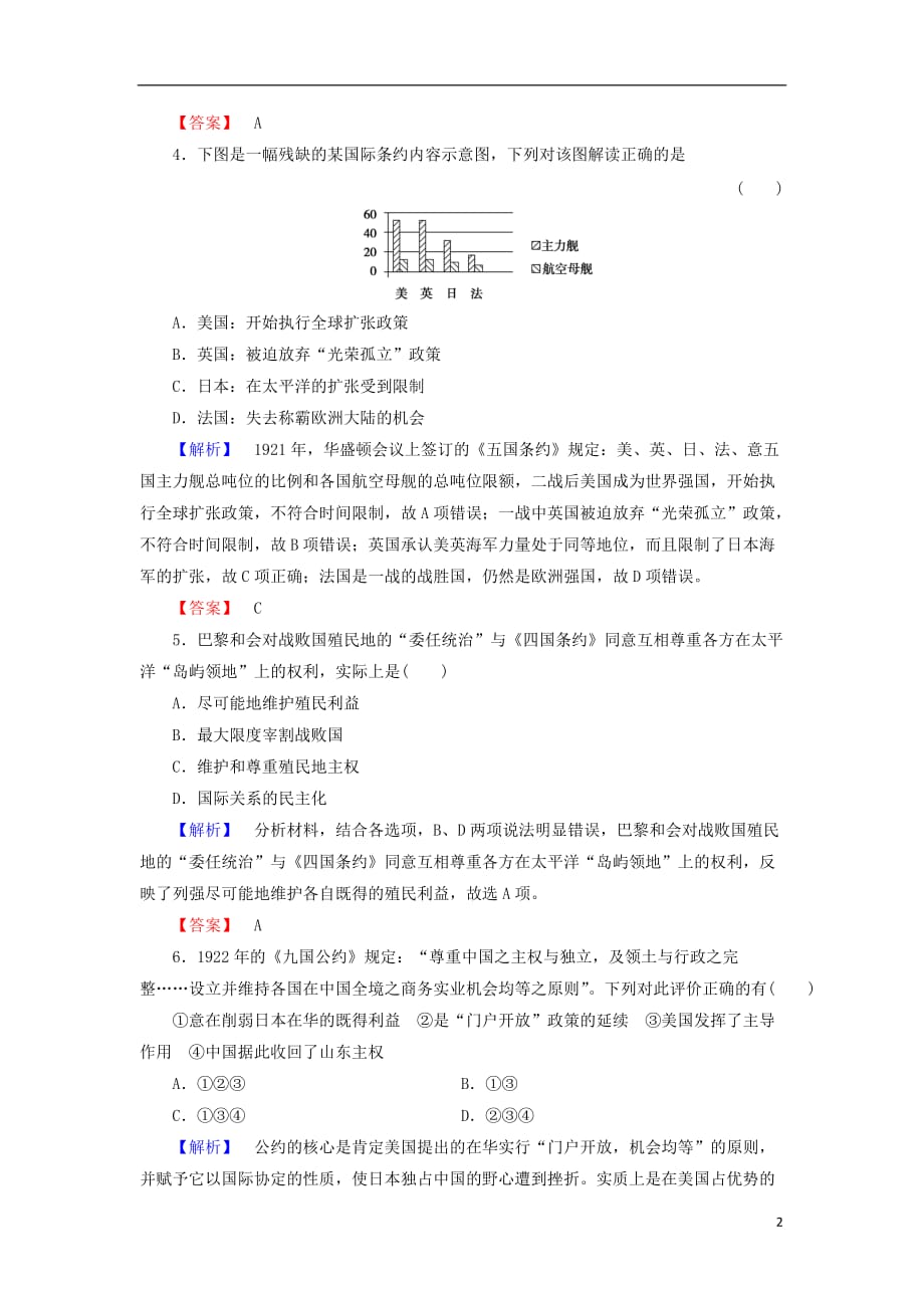 高中历史专题2凡尔赛华盛顿体系下的和平1凡尔赛华盛顿体系的形成学业分层测评含解析人民选修3_第2页