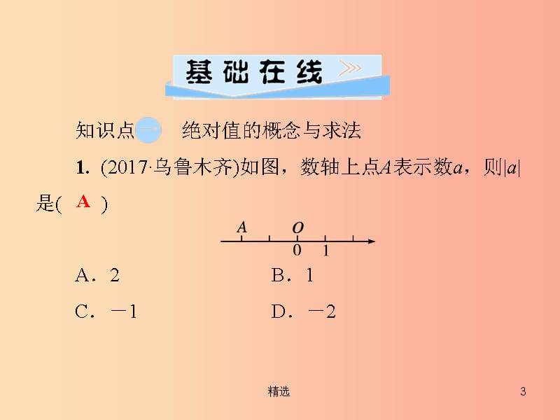 201X年秋七年级数学上册第1章有理数1.2数轴相反数与绝对值1.2.3绝对值课件新版湘教版_第3页