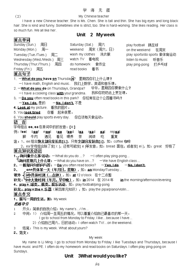 新人教版PEP五年级英语上册各单元知识点复习总结.pptx_第2页