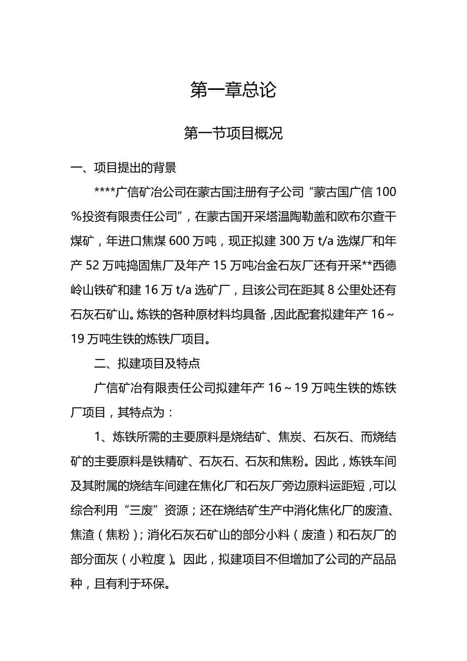 （冶金行业）内蒙古广信矿冶有限责任公司炼铁厂可行性研究报告精编_第5页