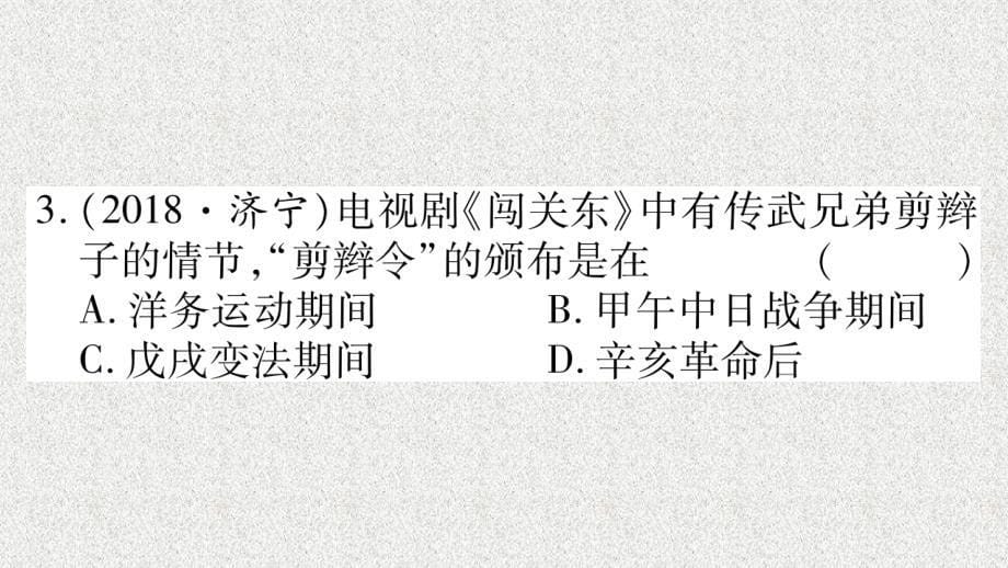 重庆市2019年中考历史复习第一篇教材系统复习2中国近代史第五学习主题近代经济社会生活习题课件20181222230_第5页