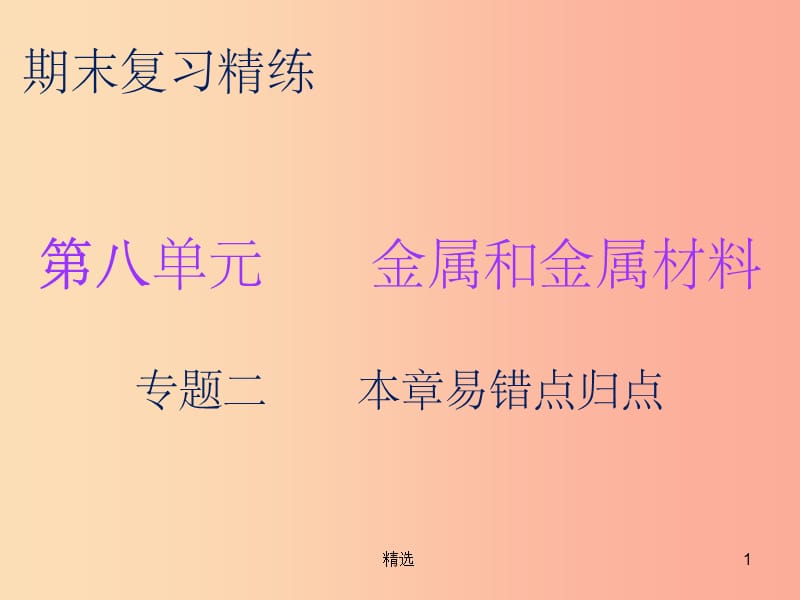 201X秋九年级化学下册 期末复习精炼 第八单元 金属和金属材料 专题二 本章易错点归点课件 新人教版_第1页