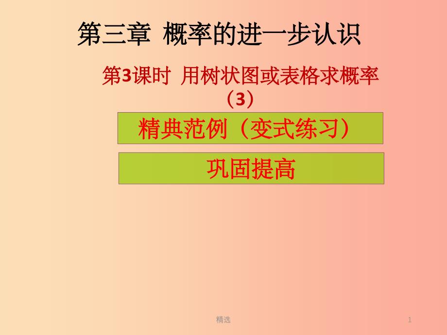 201X年秋九年级数学上册第3章概率的进一步认识第3课时用树状图或表格求概率3课堂导练习题北师大版_第1页