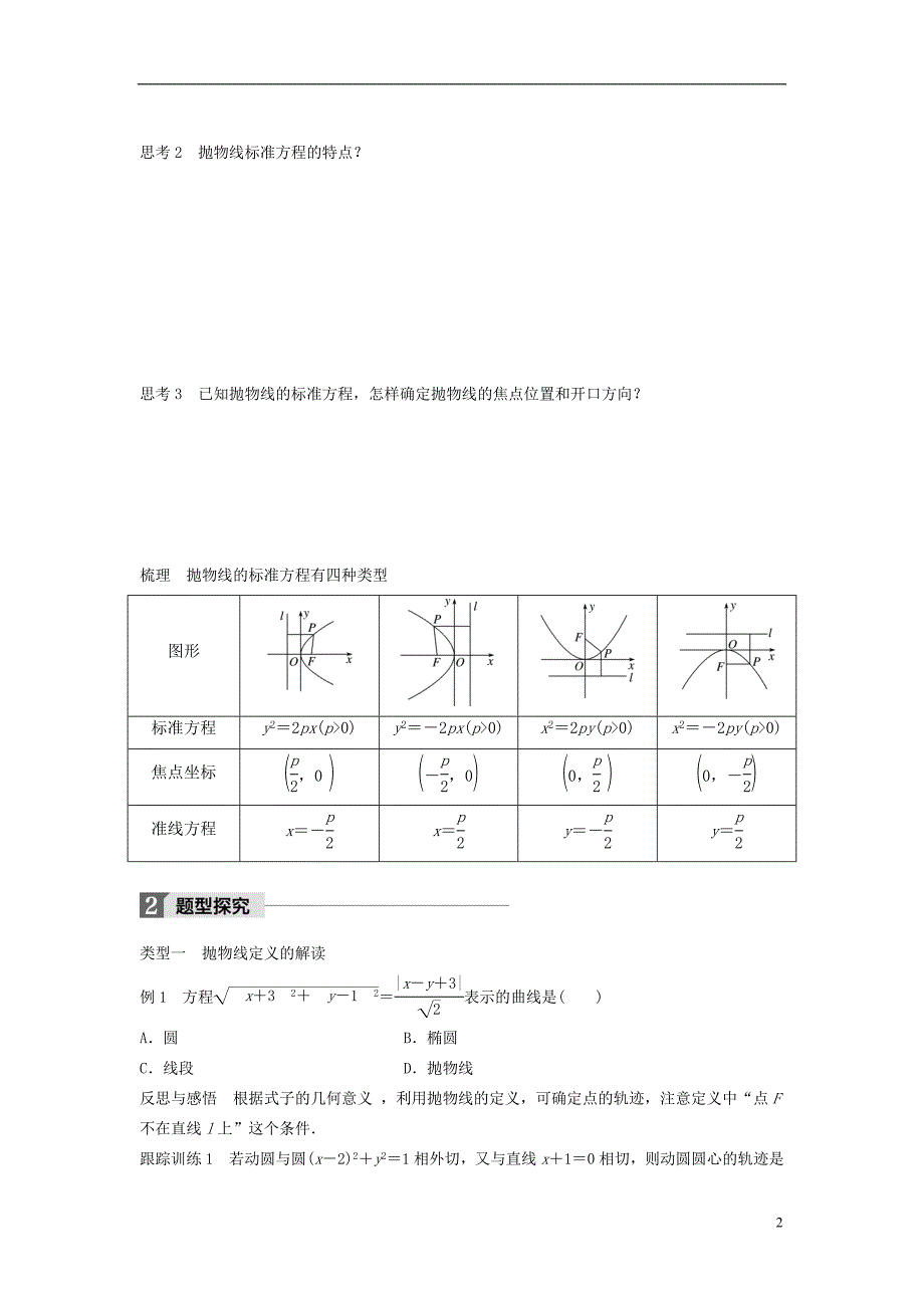 高中数学第二章圆锥曲线与方程2.1抛物线及其标准方程学案北师大版选修1-1_第2页