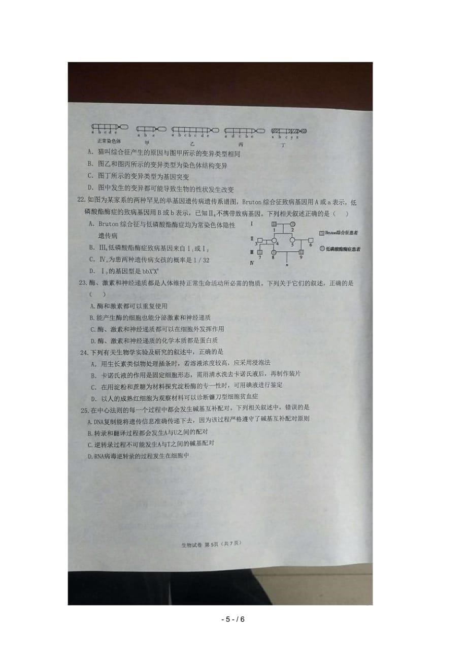 河南省信阳市第一高级中学2019届高三生物12月月考试题扫描版无答案_第5页