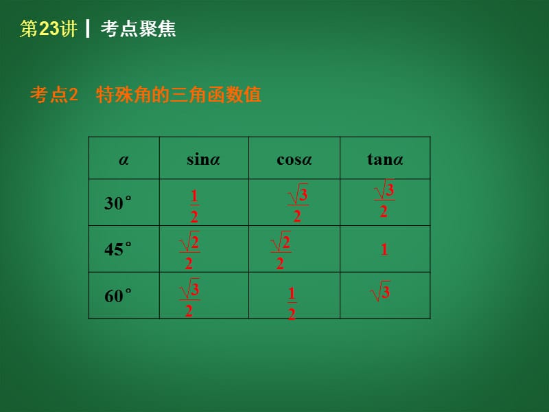 中考数学第一轮夯实基础《第23讲 锐角三角函数》（课本回归+考点聚焦+典例题解析）课件 苏科版_第3页