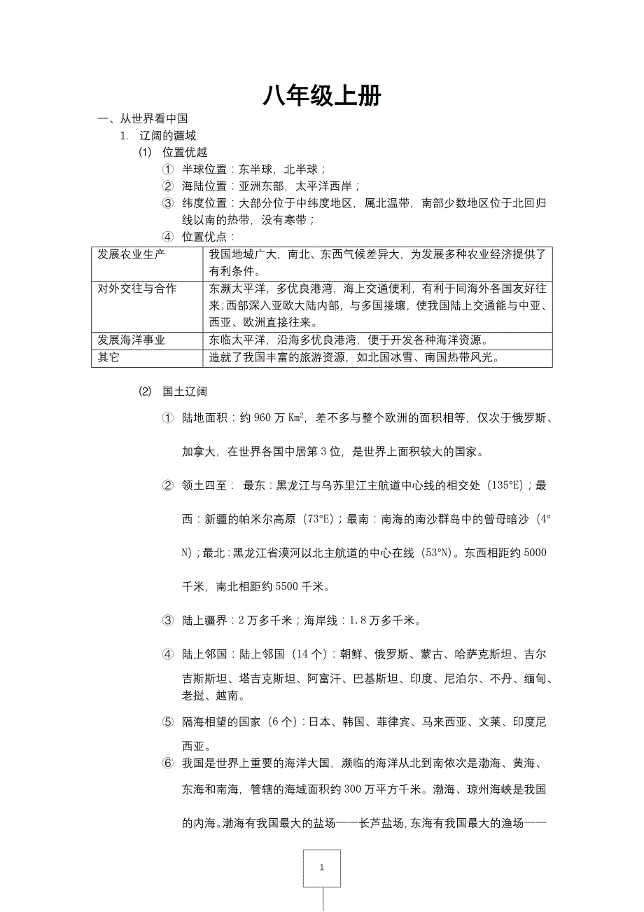 人教版八年级上册地理知识点总结(史上最全版) ._第1页