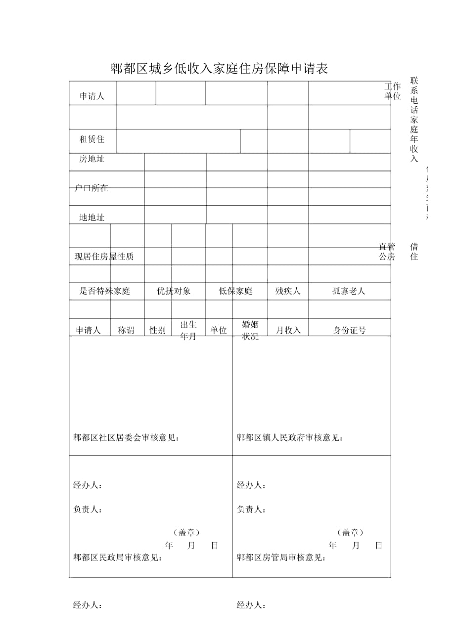 郫都区城乡低收入家庭住房保障申请表_第1页