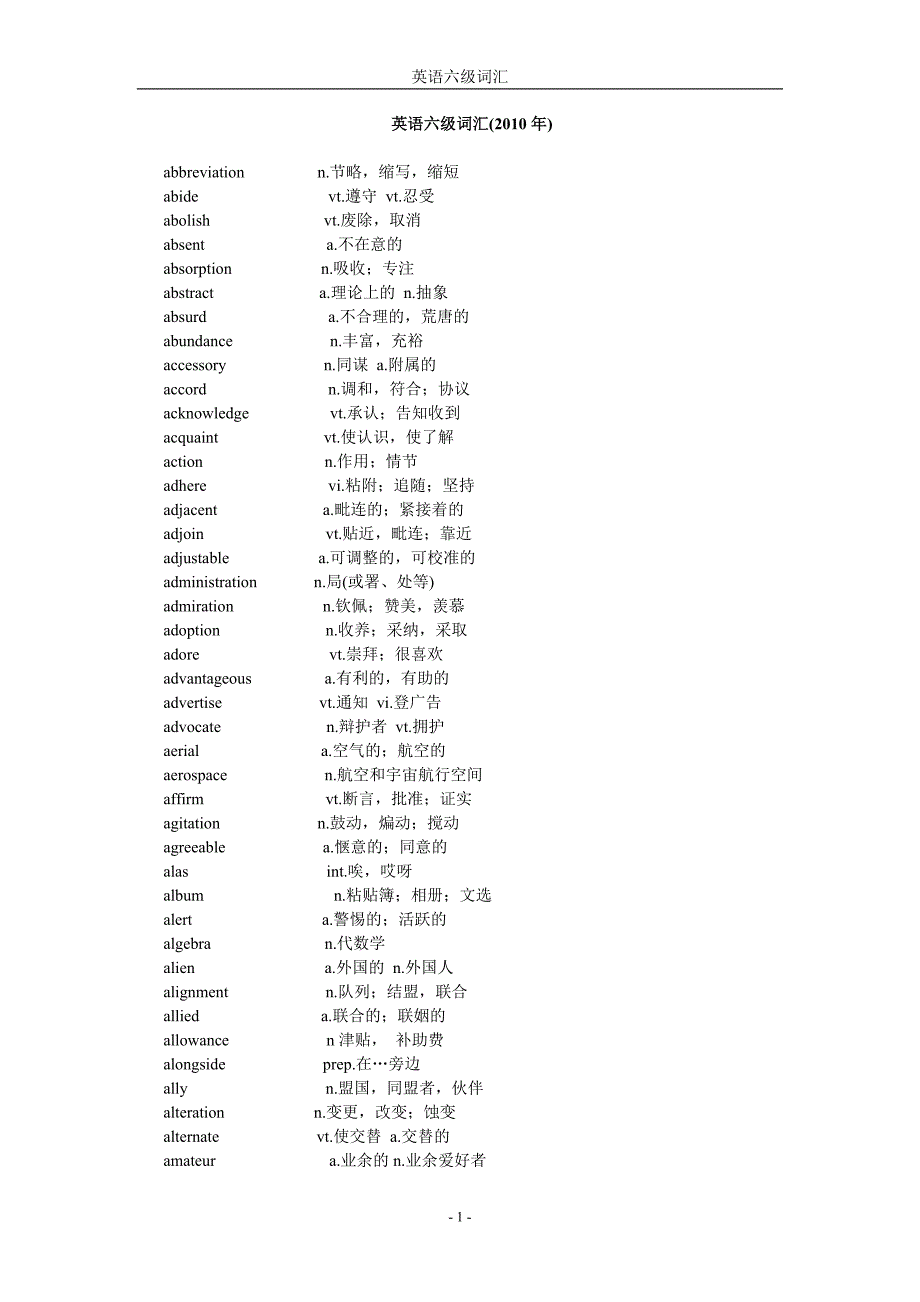 2012年大学英语四六级必备词汇表.doc_第1页