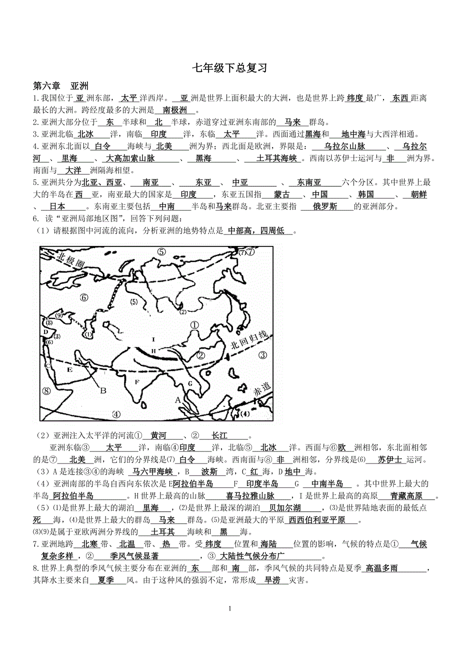 七年级下册地理知识点汇总(精华打印版)_第1页