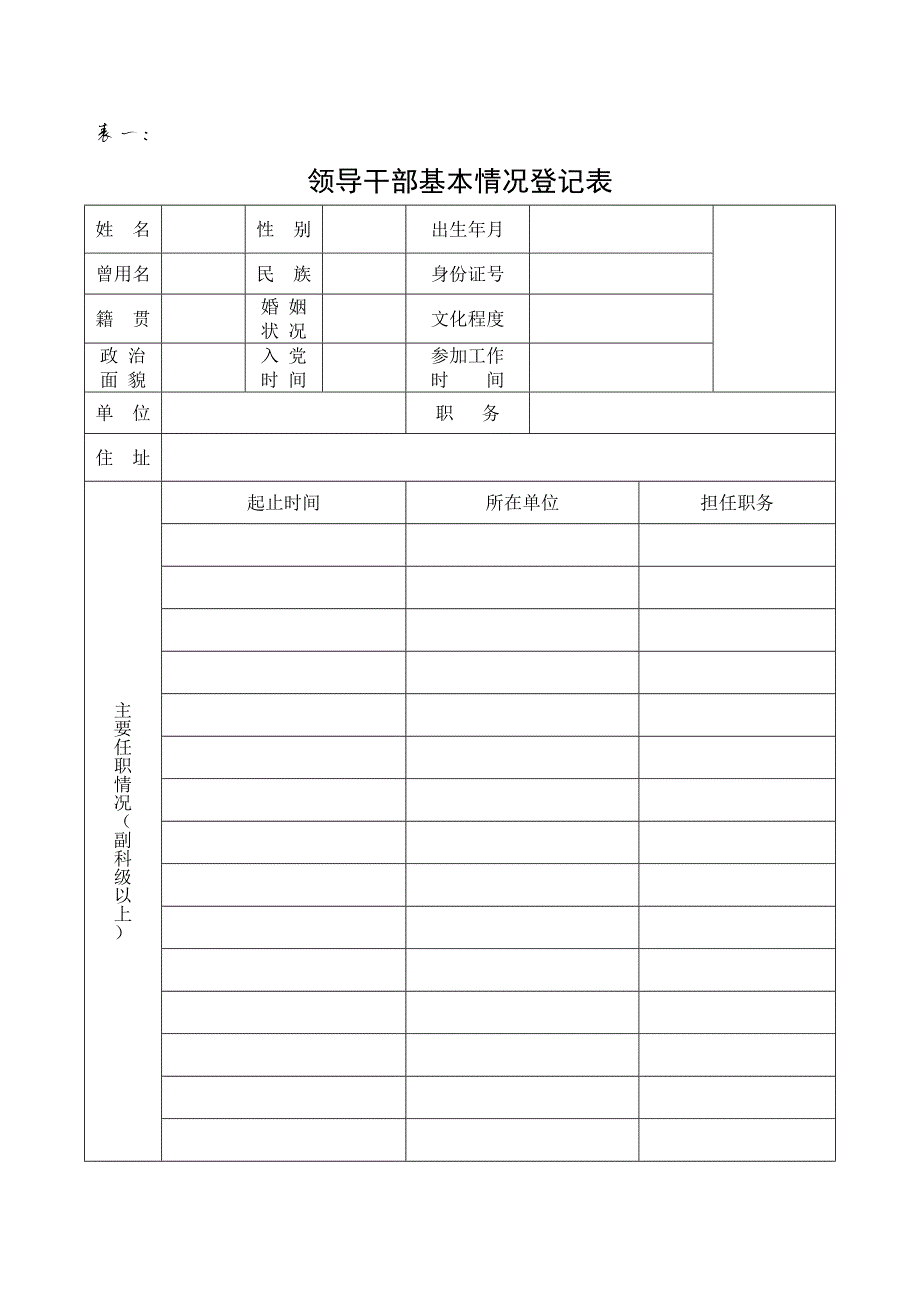 640编号领导干部廉政档案登记表---空表_第1页