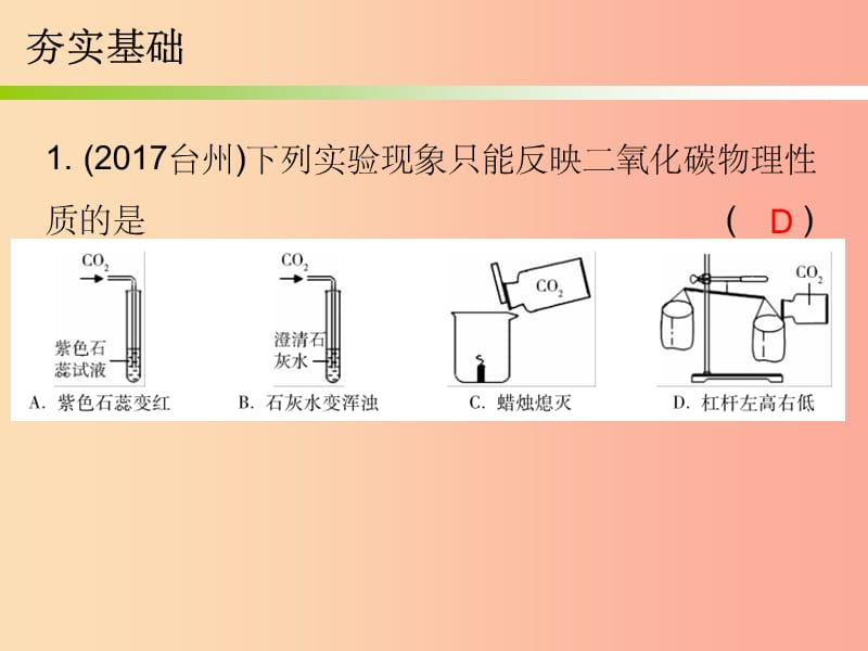 201X中考化学必备复习 第三部分 身边的化学物质 第5节 二氧化碳（课后提升练）课件_第2页