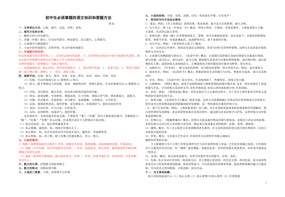 初中生必须掌握的语文知识._第1页