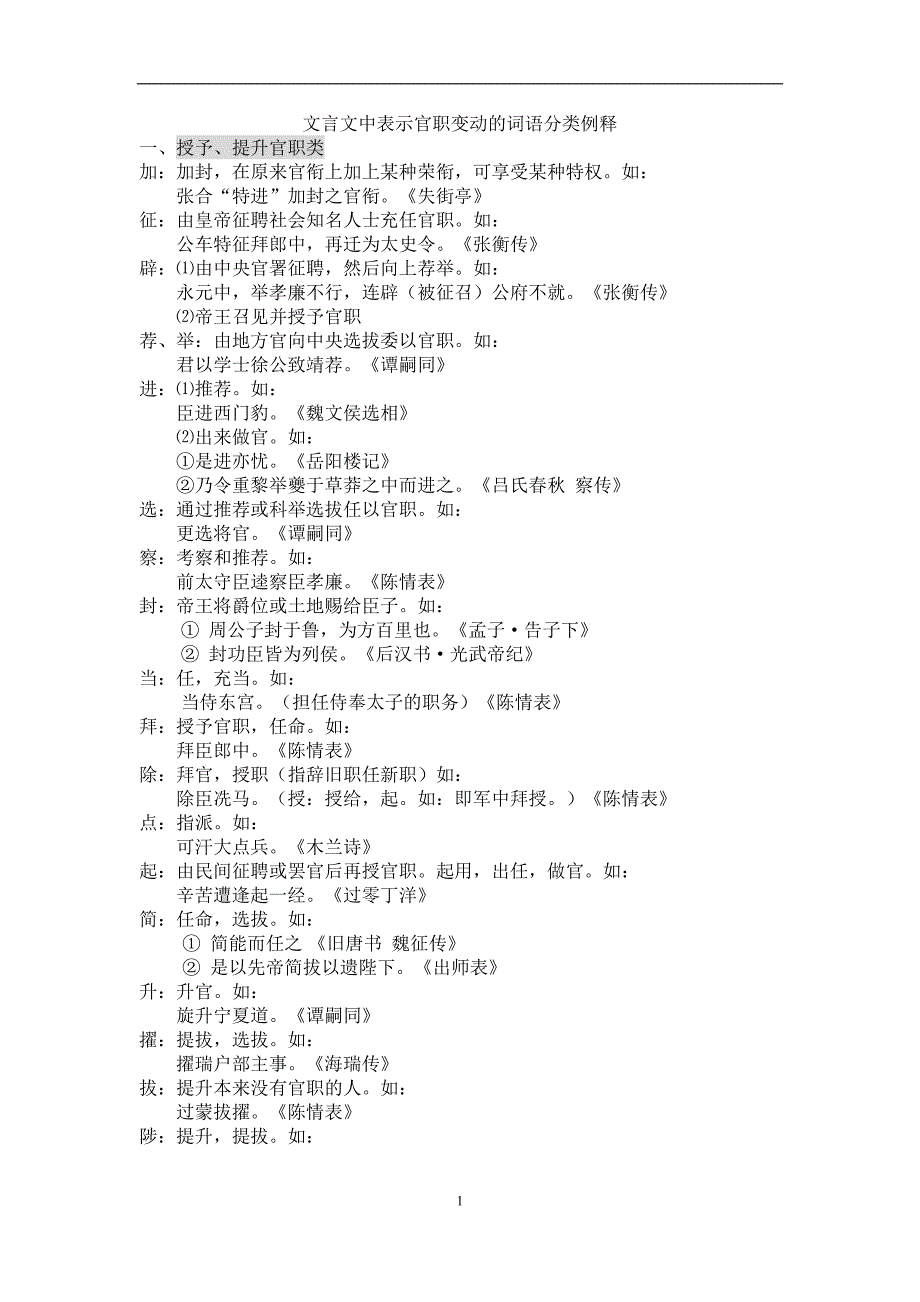 60编号文言文中表示官职变动的词语_第1页