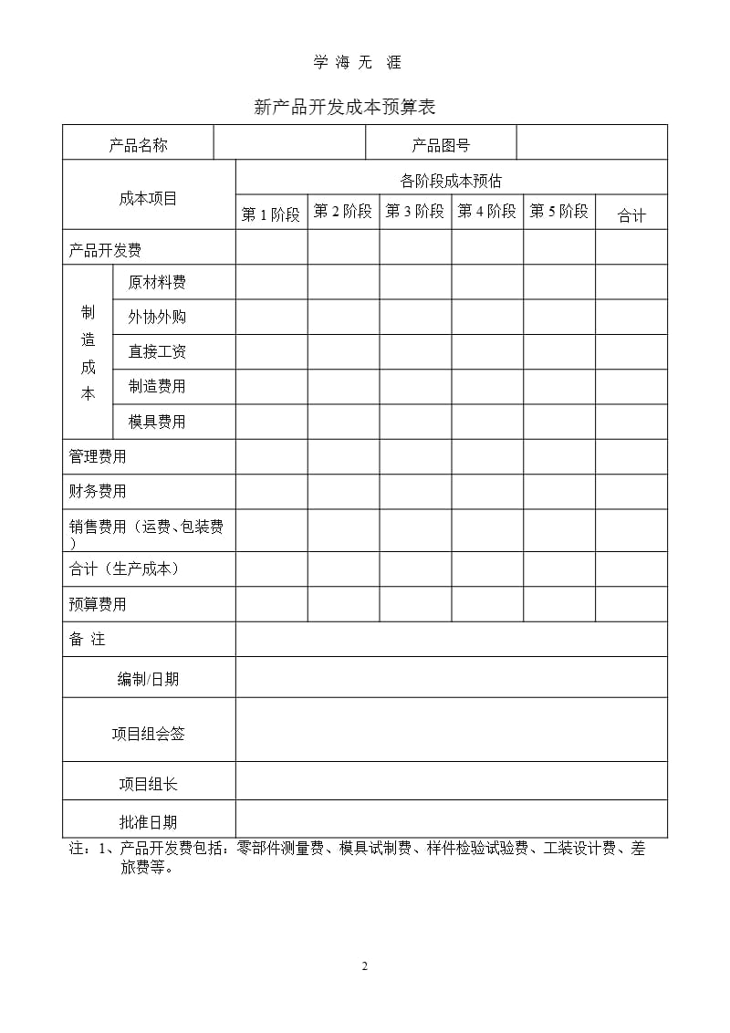 1.4新产品开发成本预算表（9月11日）.pptx_第1页