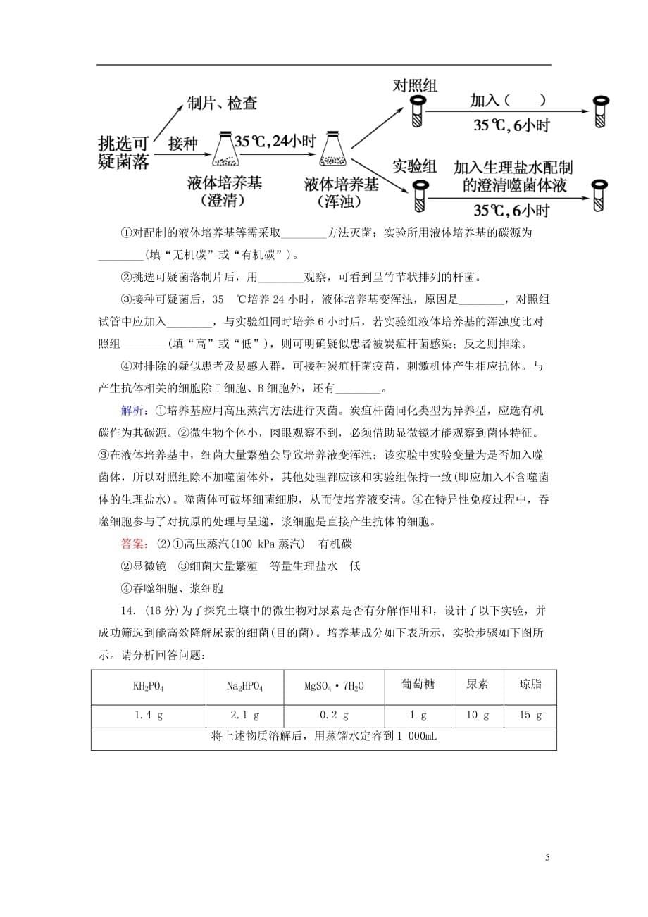 高考生物一轮复习 课时作业38 微生物的培养与应用（含解析）新人教版_第5页