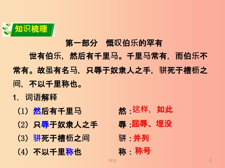 201X中考语文锁分二轮复习文言文阅读杂说四课件北师大版_第2页