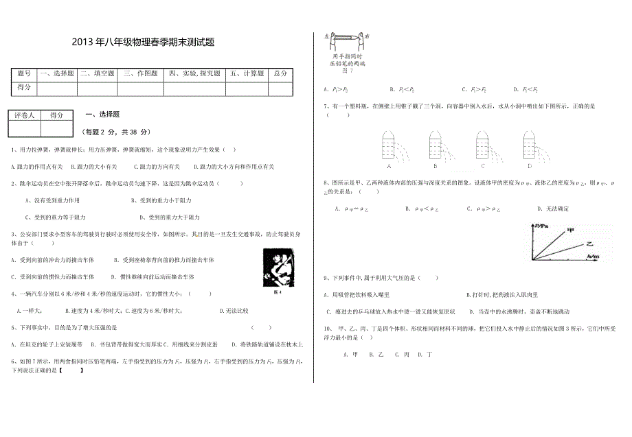 新人教版八年级物理下册2013年期中测试题1-（最新版）_第1页