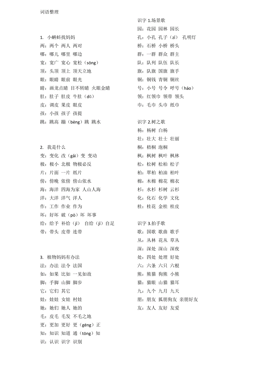 小学二年级 语文 词语-（最新版-已修订）_第1页