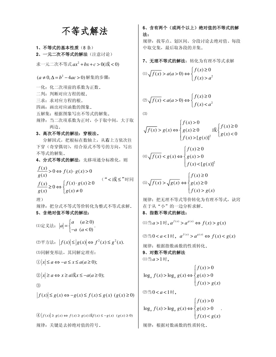 高中不等式总结(解法与证明)-_第1页