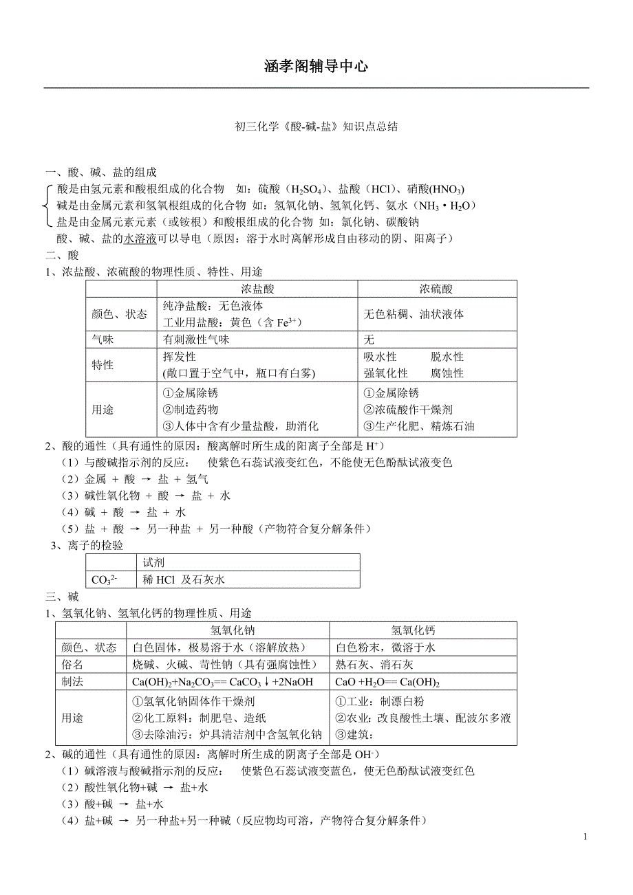 初三化学《酸碱盐》知识点总结-（最新版-已修订）_第1页