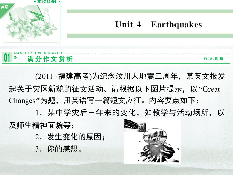 【开学大礼包】高考英语一轮复习 Unit4Earthquakes精品课件 新人教版必修1_第1页