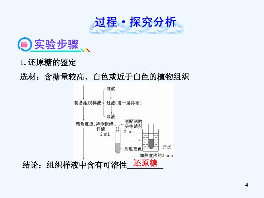 【全程复习方略】广西高考生物 1.3实验一 生物组织中还原糖、脂肪、蛋白质的鉴定配套课件 新人教版_第4页