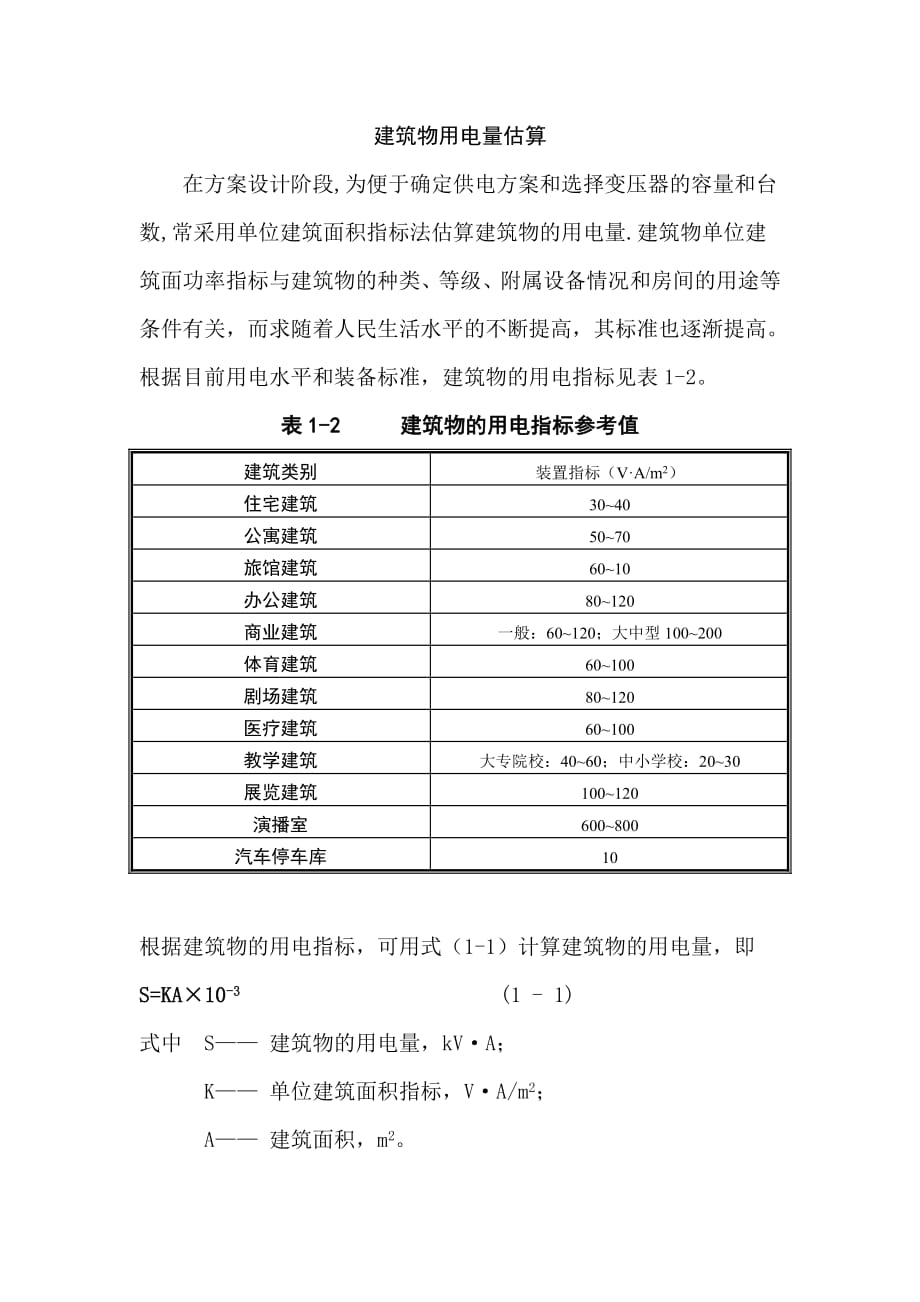 建筑物用电量估算-（最新版-已修订）_第1页