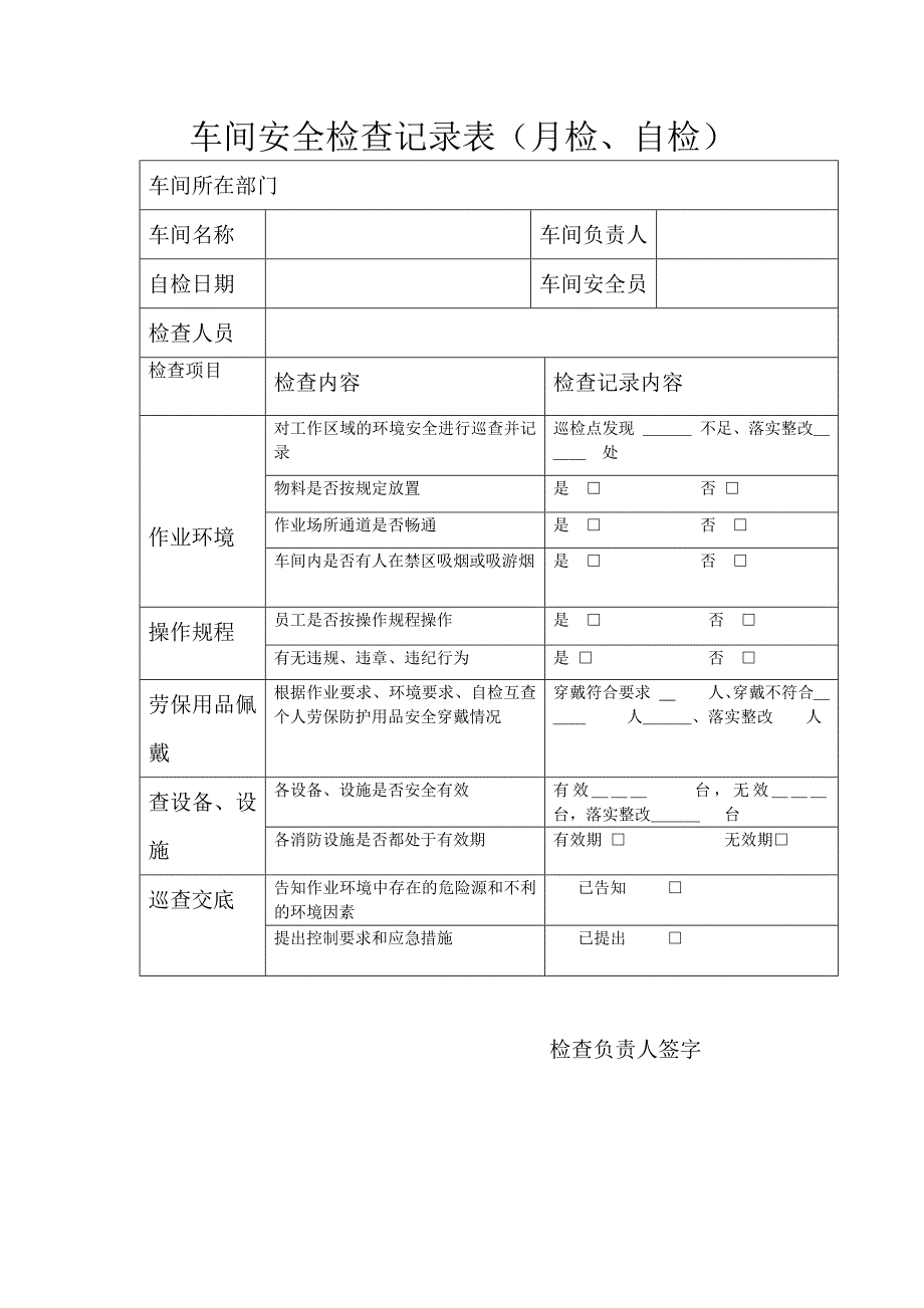 车间安全检查记录表-（最新版-已修订）_第1页