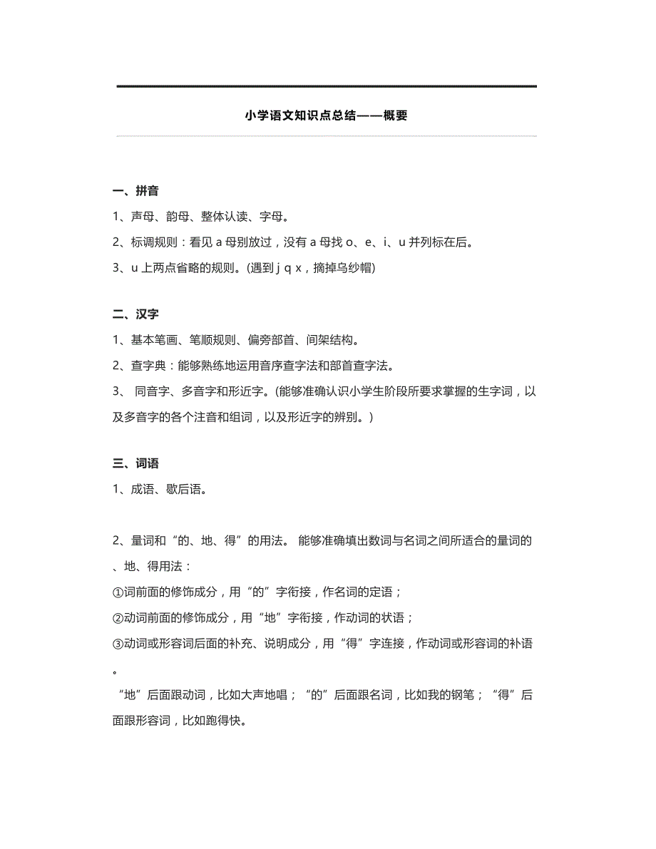 小学16年级语文知识要点归纳,给孩子收藏!_第1页