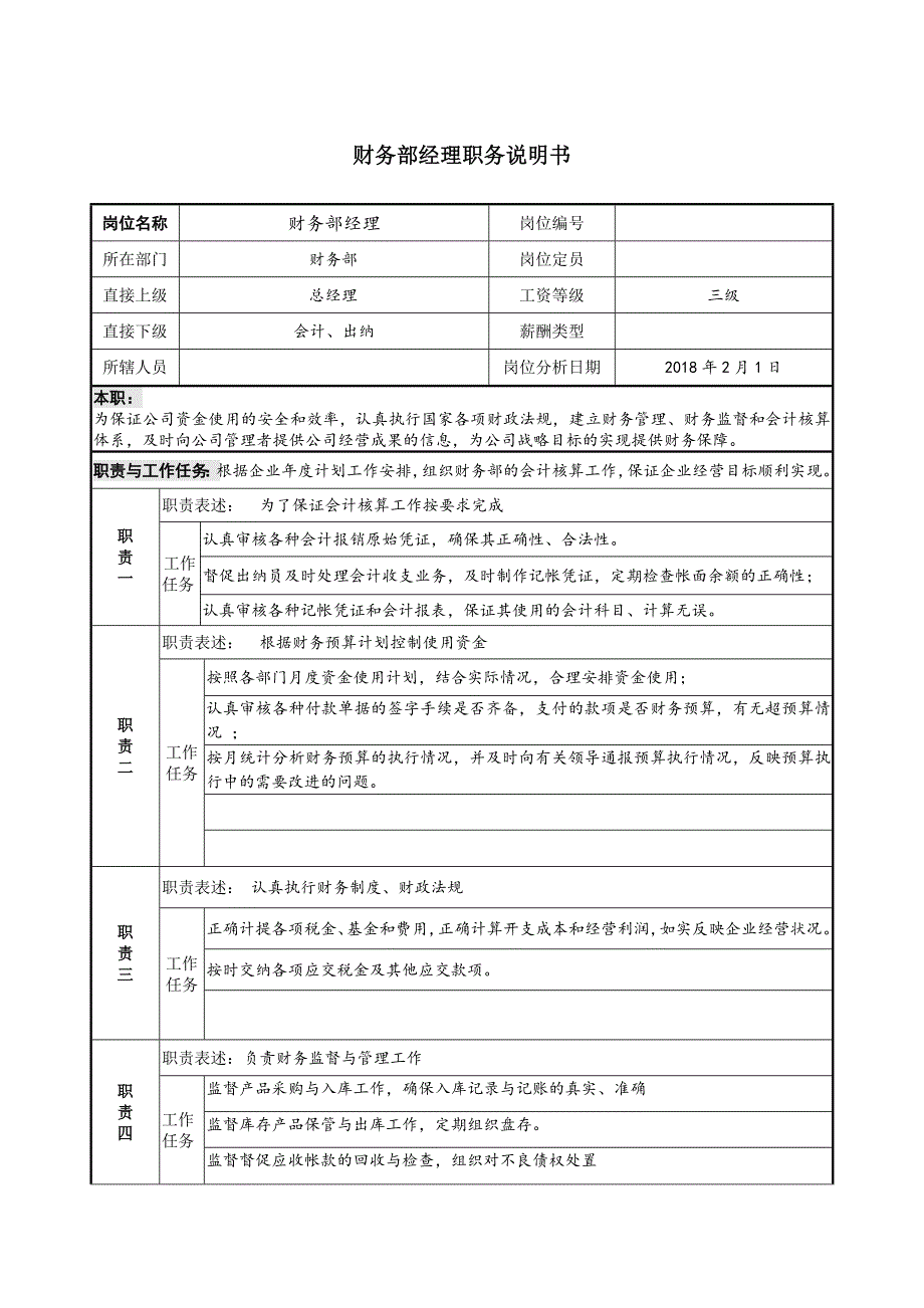 财务部经理职务说明书-（最新版）_第1页