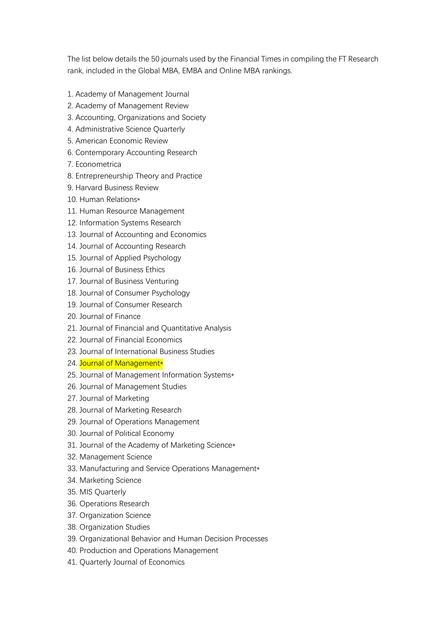 金融时报(FT)认定的经管类权威杂志50种-（最新版）_第1页