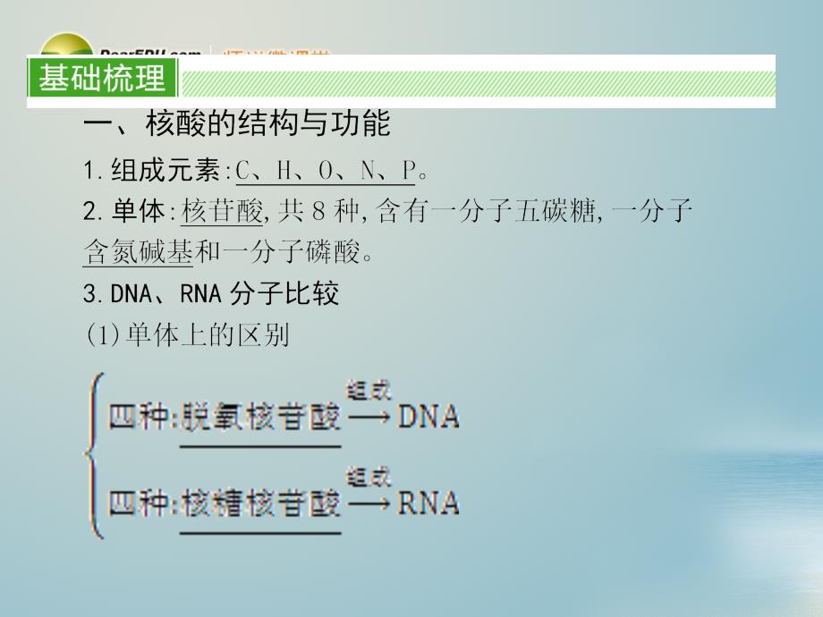 【导与练】高考生物一轮复习 第二章 第3、4节 遗传信息的携带者-核酸细胞中的糖类和脂质课件 新人教版必修2_第3页