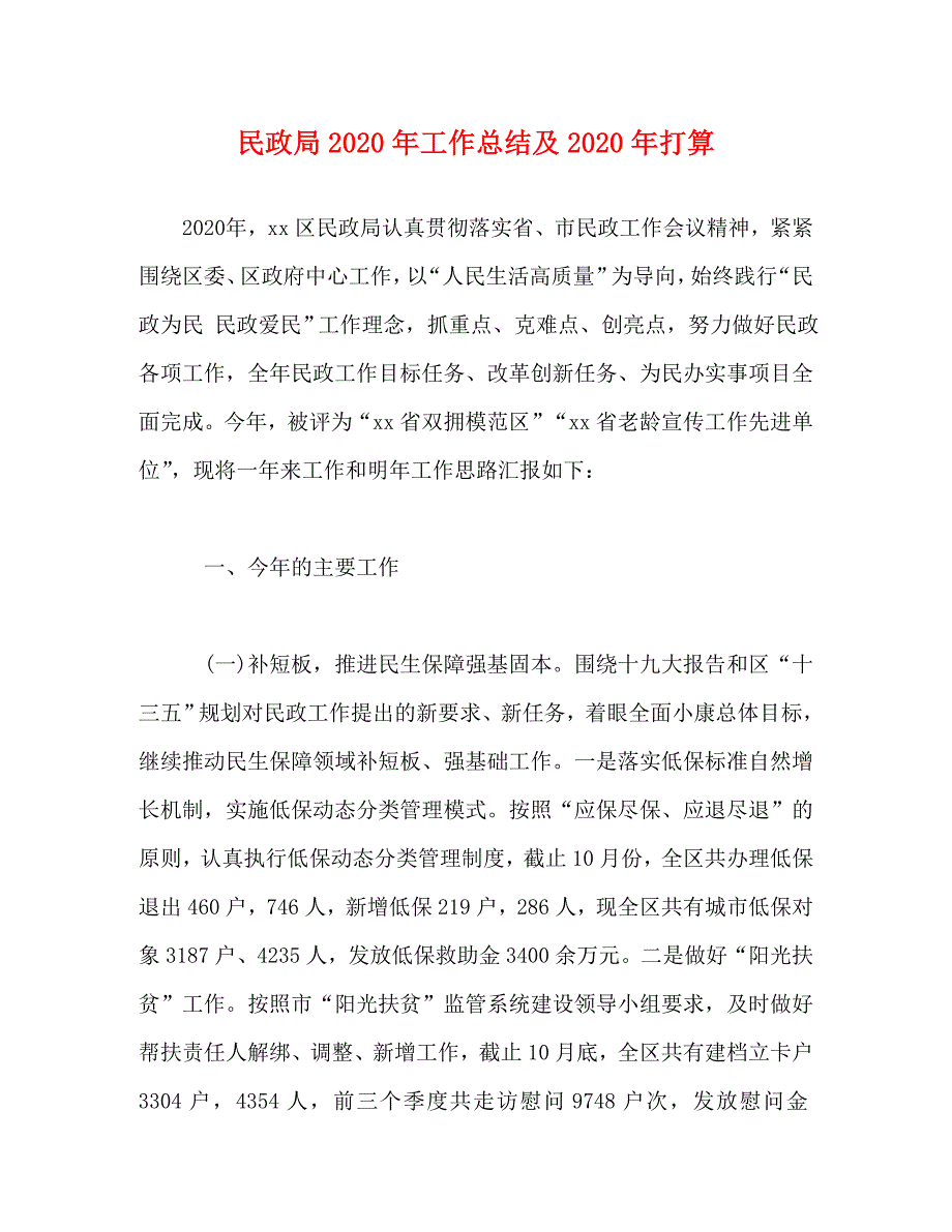 民政局2020年工作总结及2020年打算_第1页