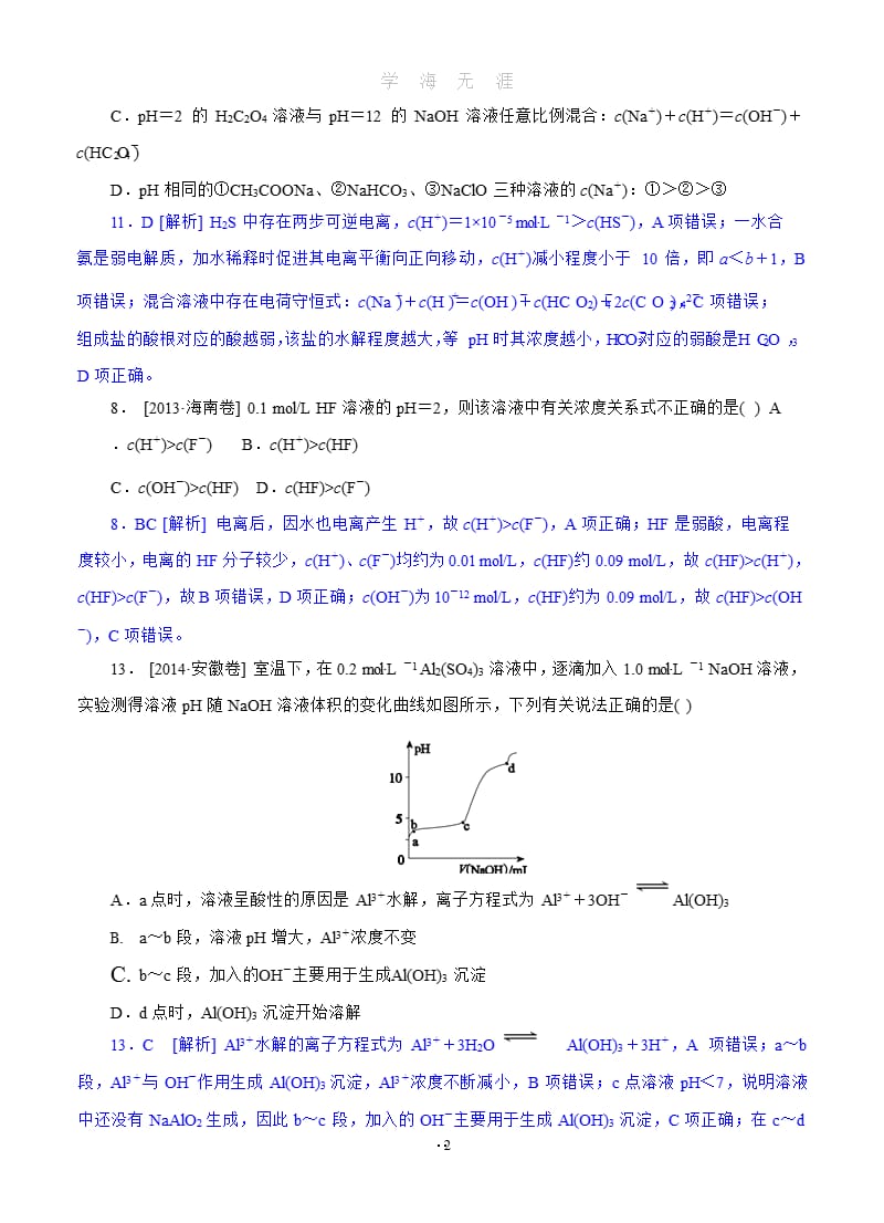 高考化学(高考真题+模拟新题)分类汇编：H单元 水溶液中的离子平衡（9月11日）.pptx_第2页